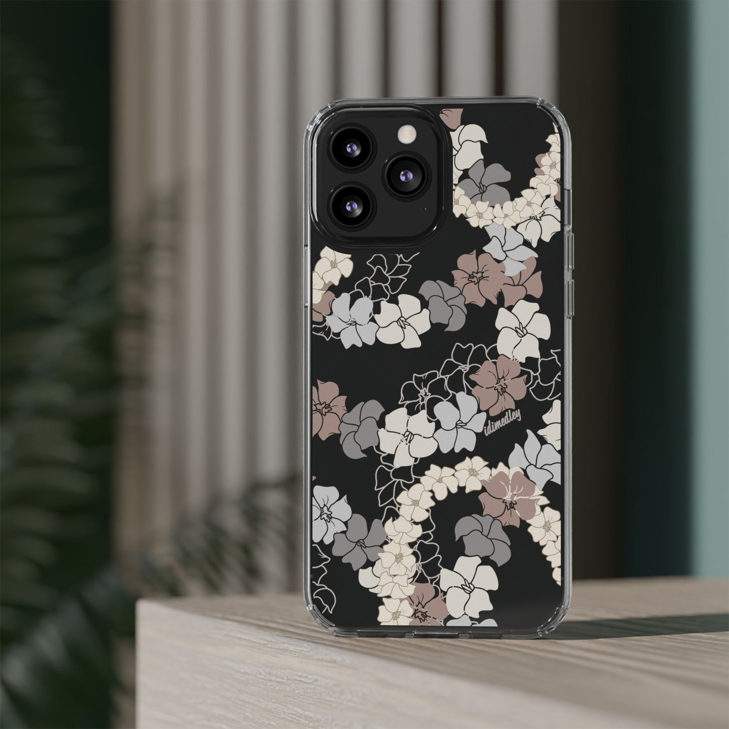 Puakenikeni En Face Flower Leis (Brown and Gray Neutrals) CLEAR Case