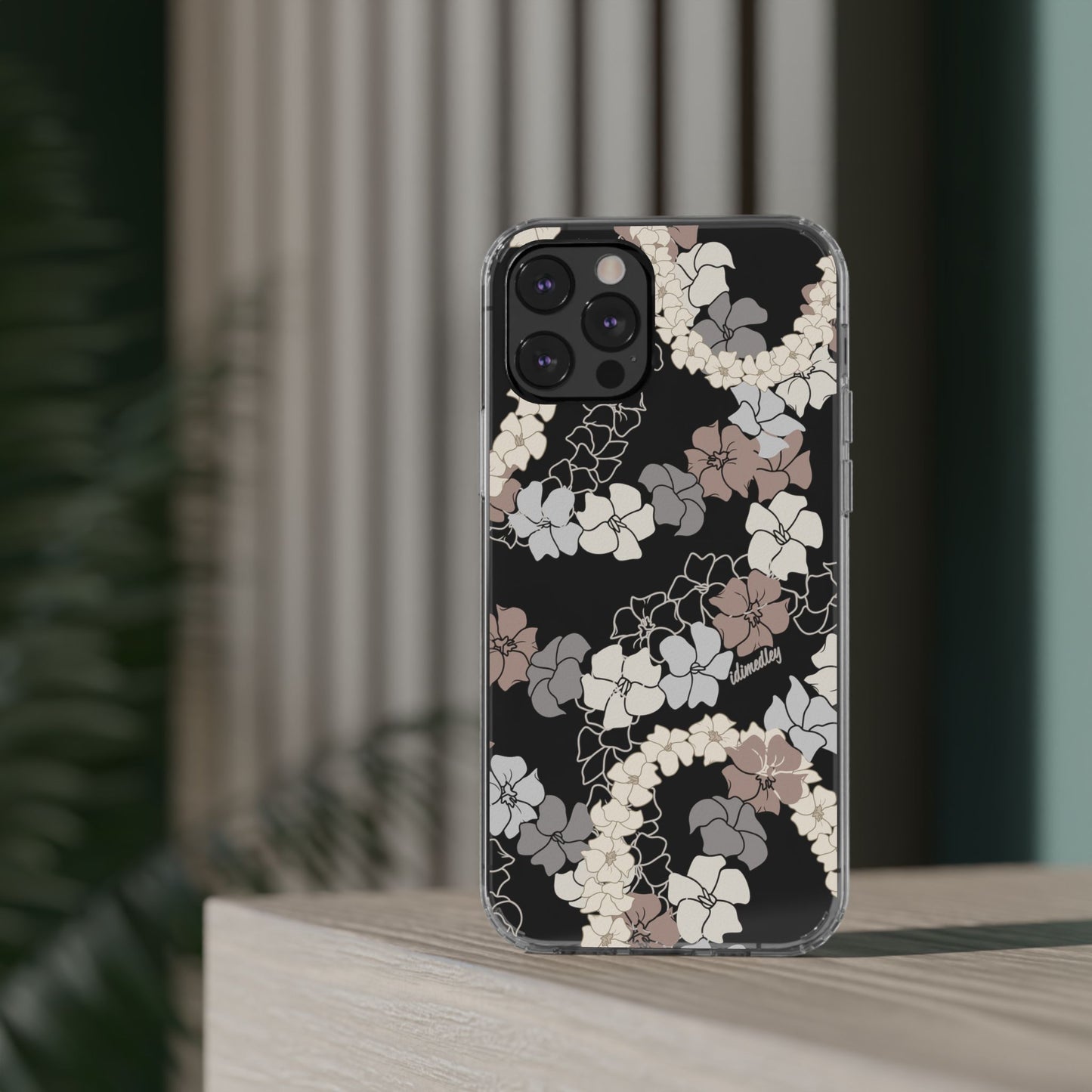 Puakenikeni En Face Flower Leis (Brown and Gray Neutrals) CLEAR Case