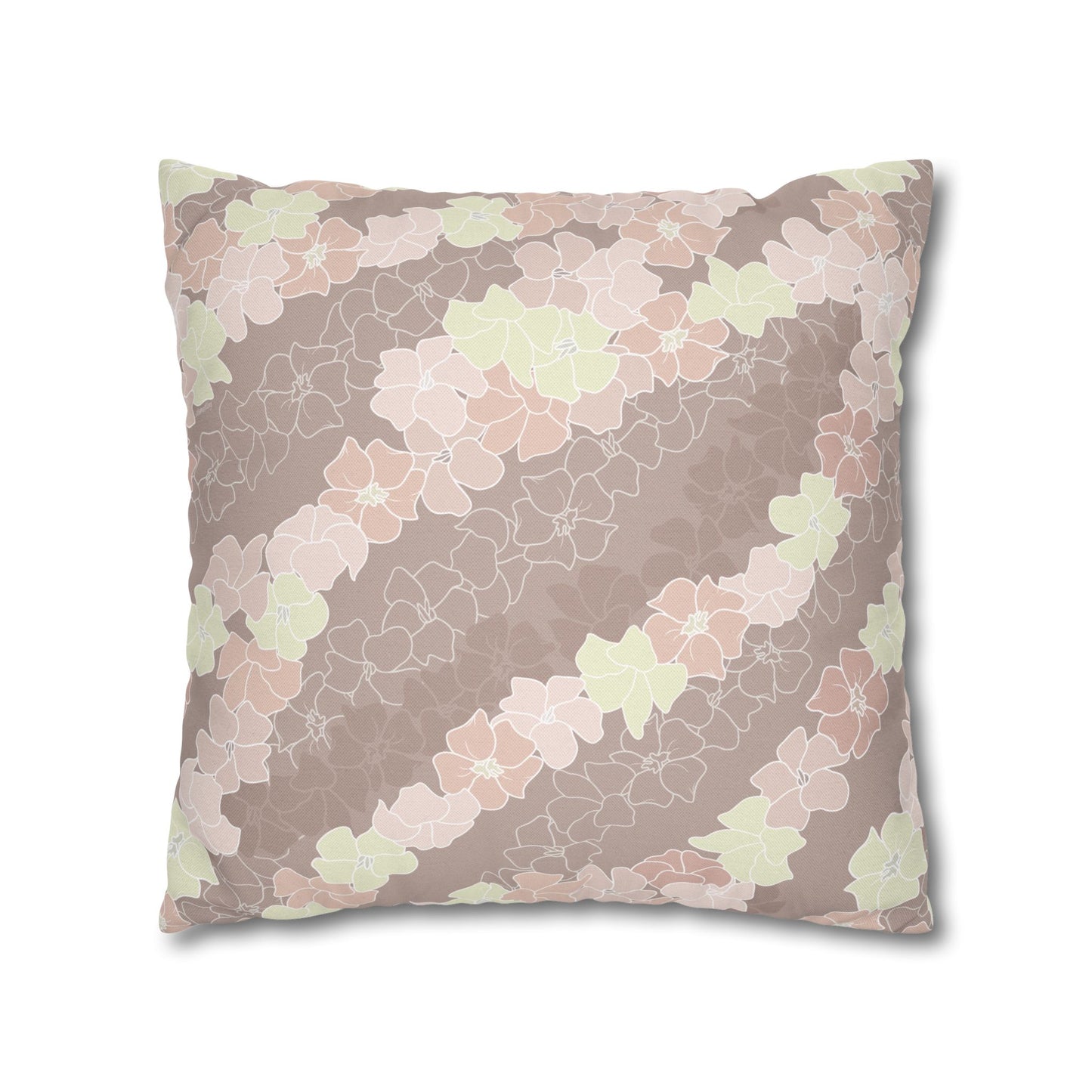 Canvas Throw Pillow Case- Puakenikeni En Face Flower Leis (Neutral Peaches and Beige)