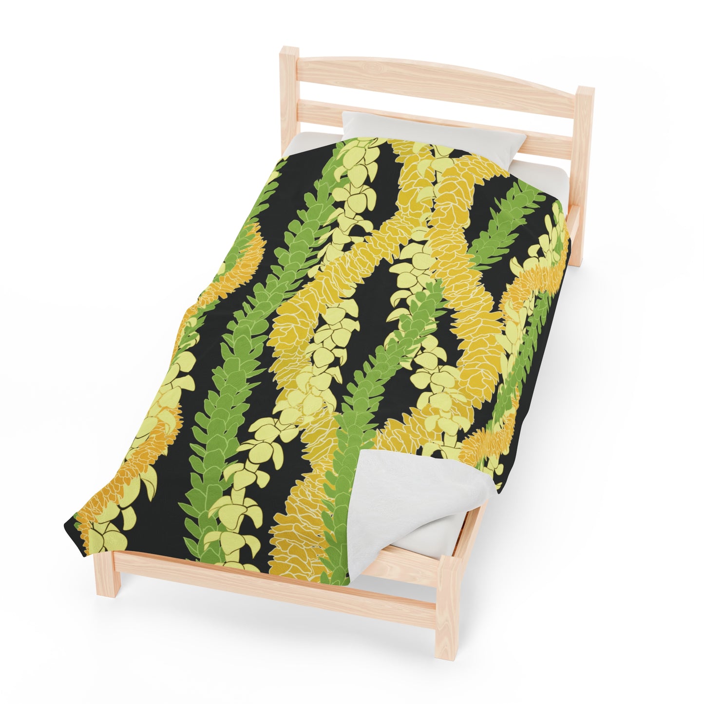 Velveteen Blanket- Triple Strand Puakenikeni, Pakalana and Ilima Leis (Black)