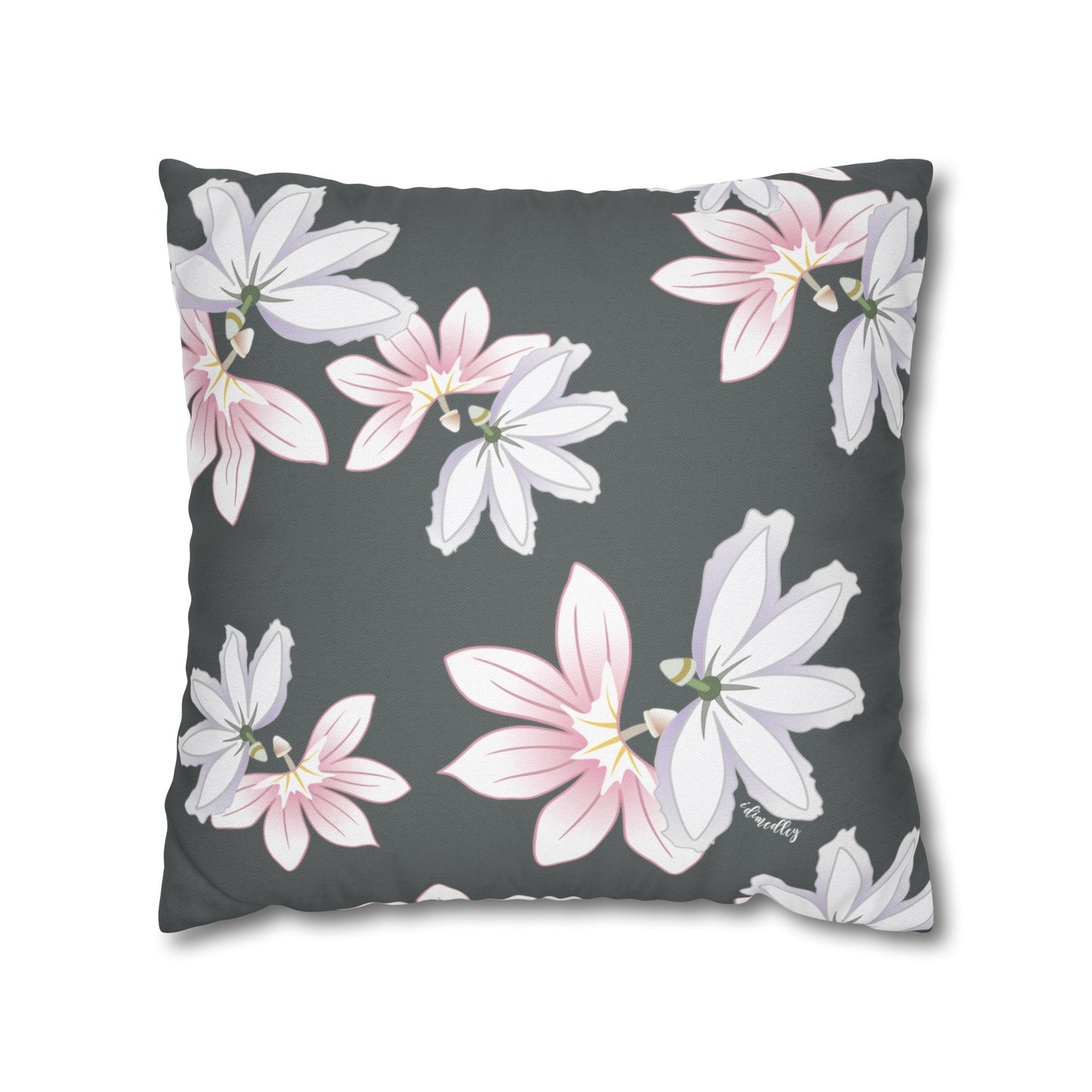 Canvas Throw Pillow Case- Naupaka Love Story (Dark Gray)
