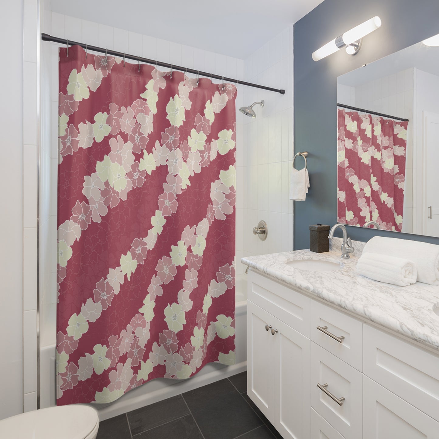 Shower Curtain- Puakenikeni En Face Flower Leis (Fruit Punch Pink)