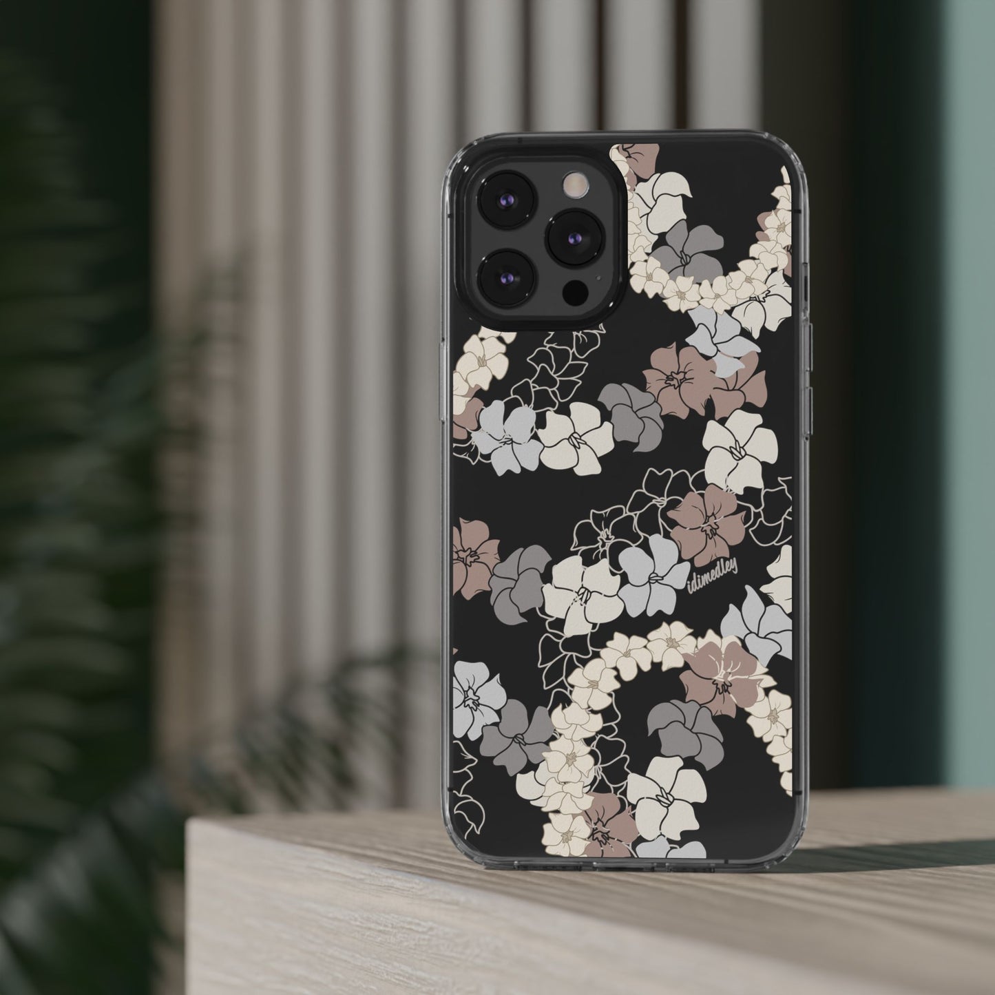 Puakenikeni En Face Flower Leis (Brown and Gray Neutrals) CLEAR Case