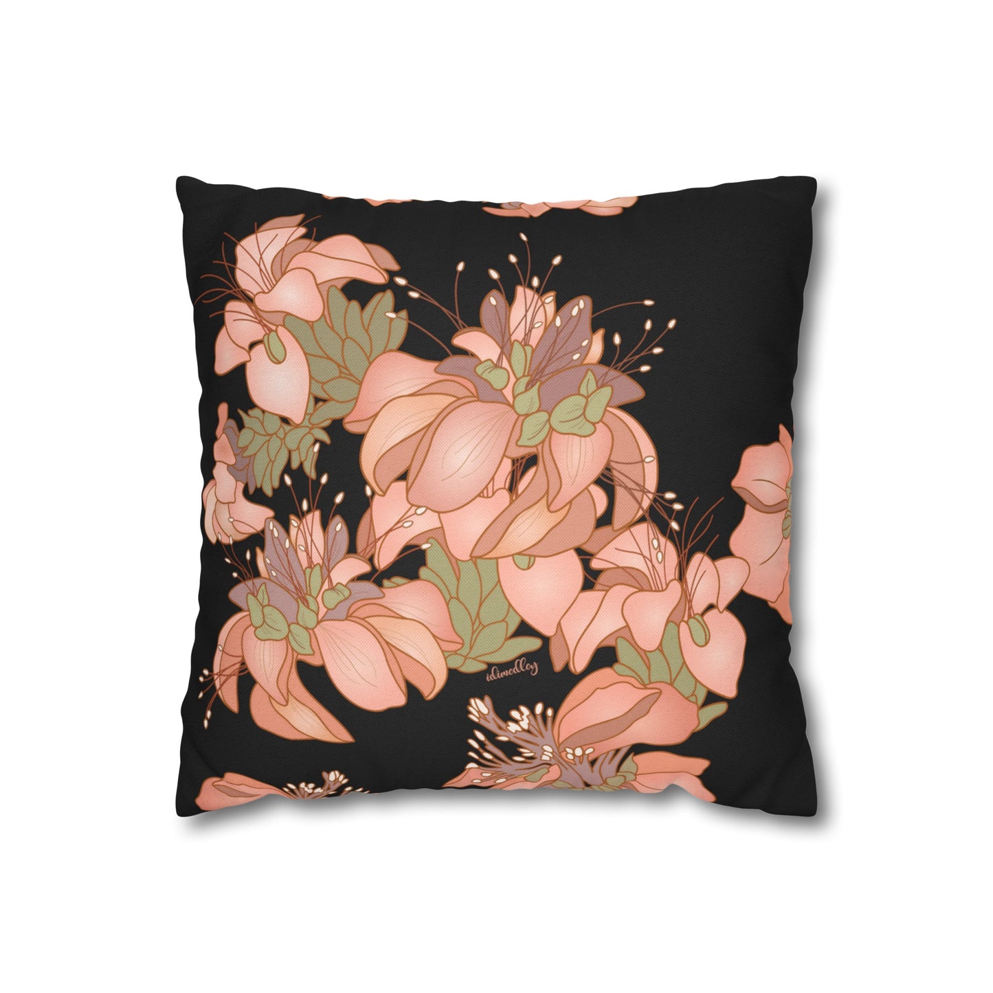 Canvas Throw Pillow Case- Wili Wili Flowers (Black)