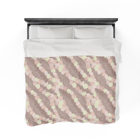 Velveteen Blanket- Puakenikeni En Face Flower Leis (Neutral Peaches and Beige)