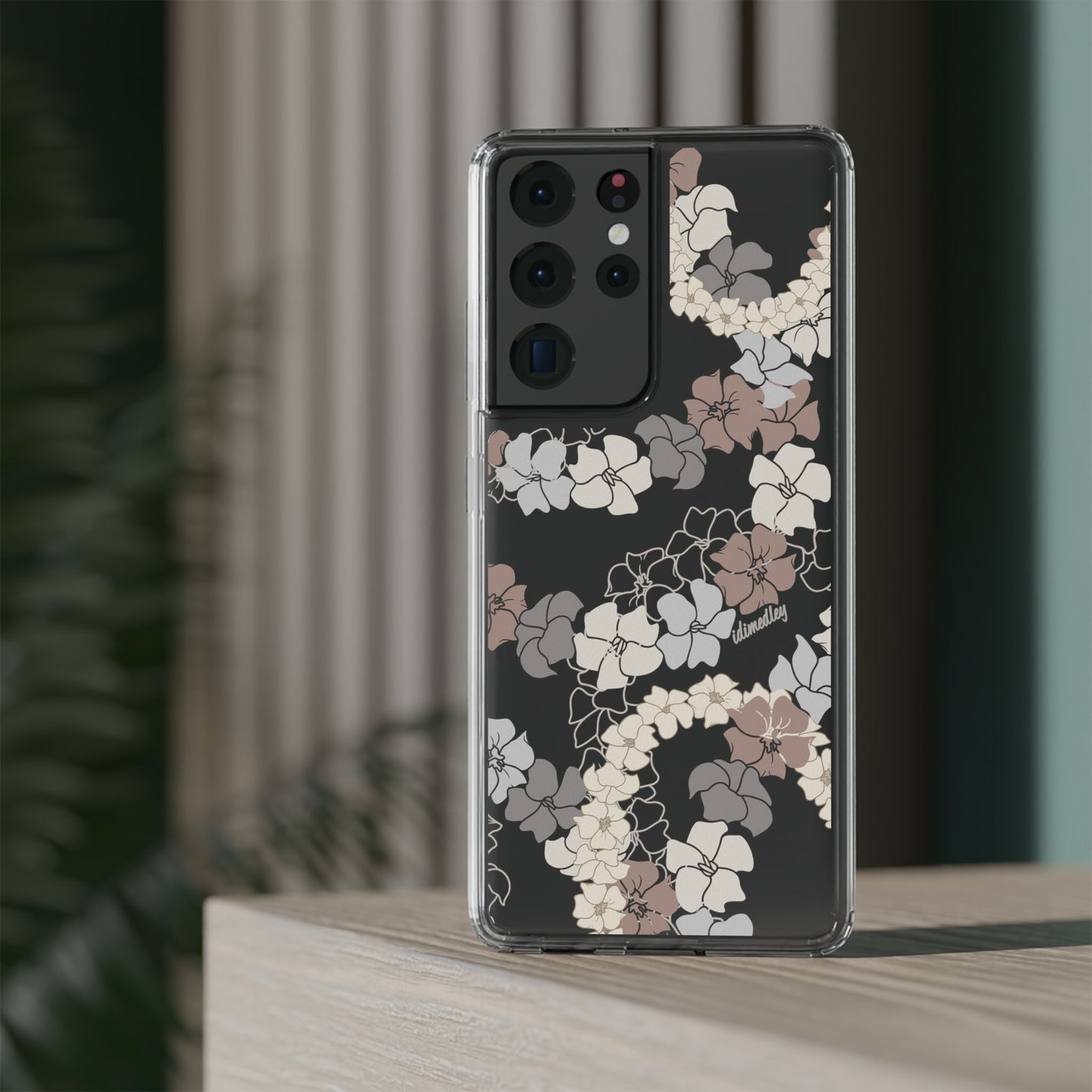 Puakenikeni En Face Flower Leis (Brown and Gray Neutrals) CLEAR Case