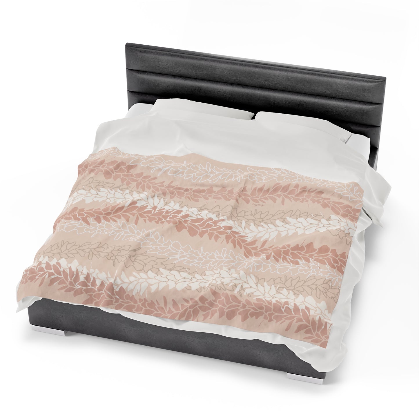 Velveteen Blanket- Hawaiian Awapuhi White Ginger Lei (Peach)