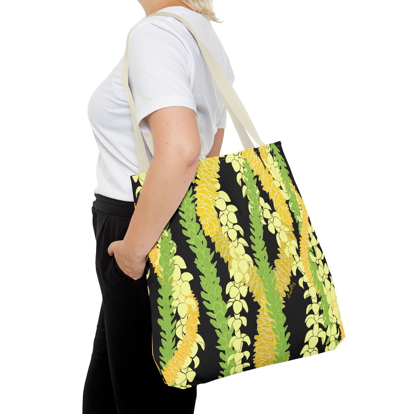Tote bag- Triple Strand Ilima, Pakalana, and Puakenikeni Leis (Black)