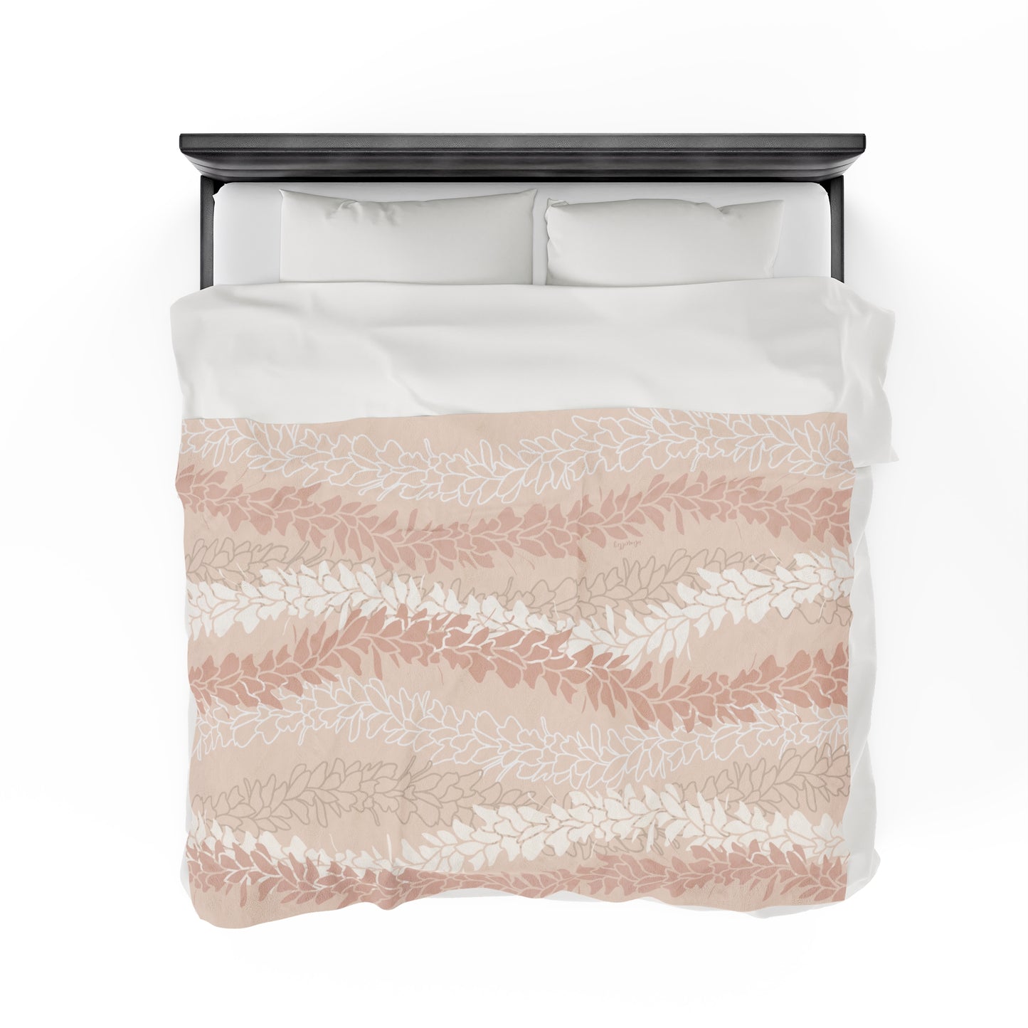 Velveteen Blanket- Hawaiian Awapuhi White Ginger Lei (Peach)