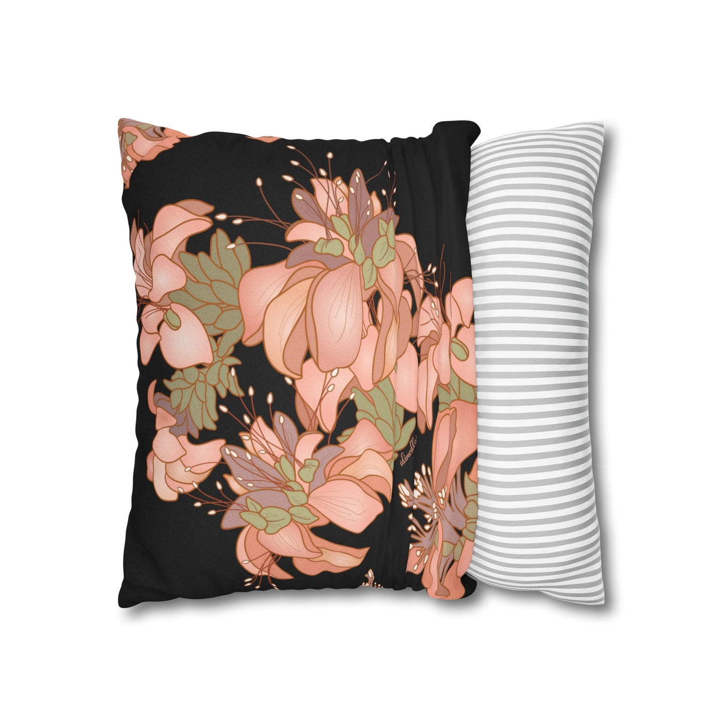 Canvas Throw Pillow Case- Wili Wili Flowers (Black)