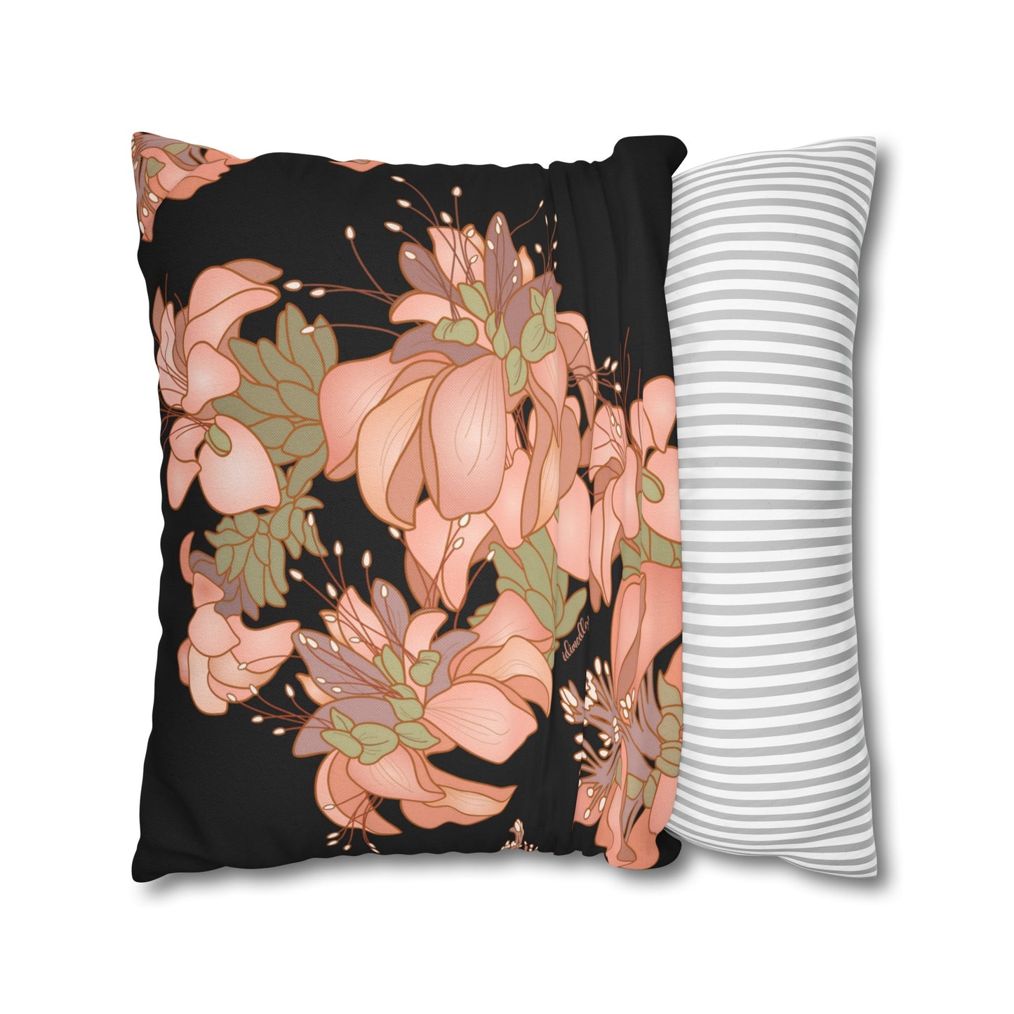Canvas Throw Pillow Case- Wili Wili Flowers (Black)
