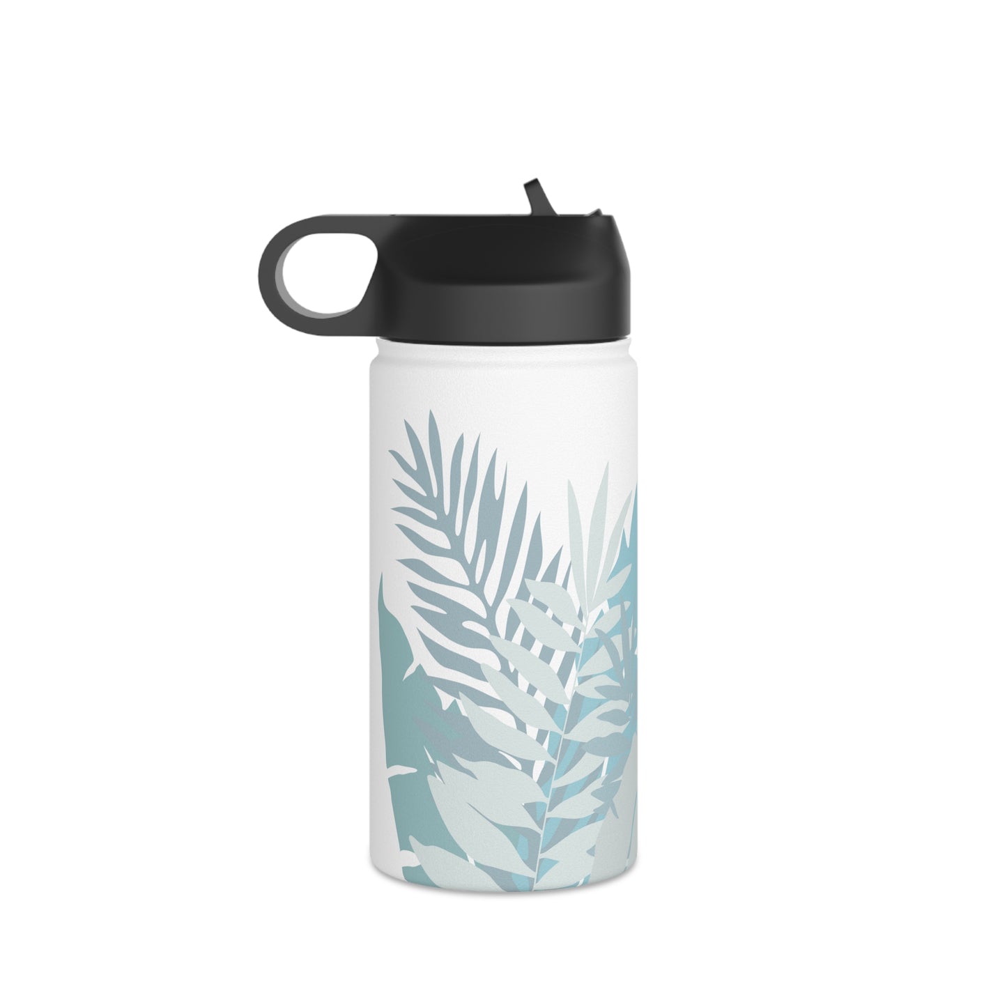 Water Bottle, 3 sizes, Stainless Steel with Sip Straw- Whispering Leaves in Blue
