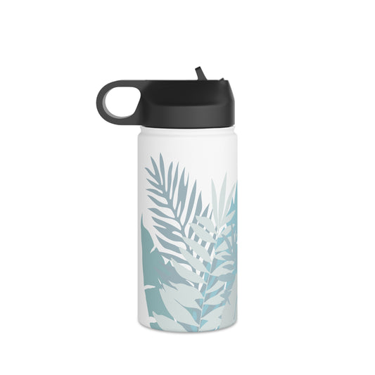 Water Bottle, 3 sizes, Stainless Steel with Sip Straw- Whispering Leaves in Blue