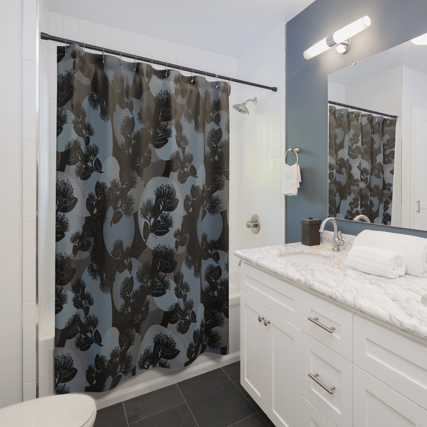 Shower Curtain- Ohia Lehua Spotlight (Black)