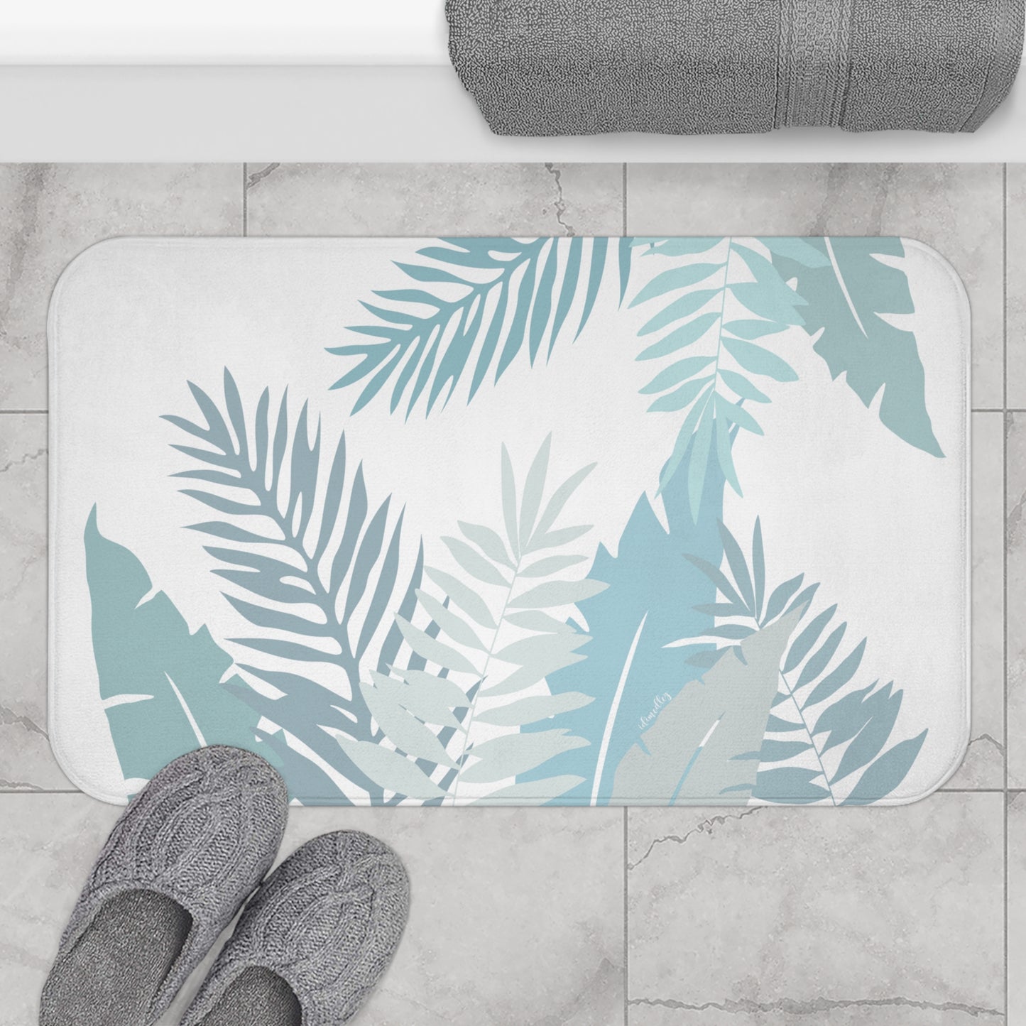Bath Mat- Whispering Leaves in Blue