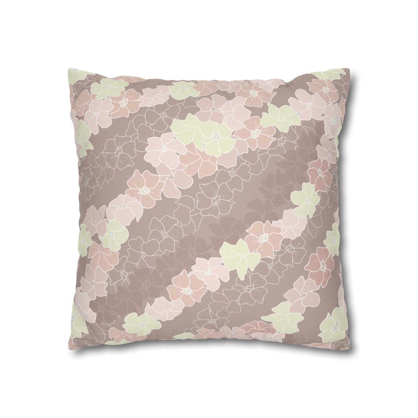 Canvas Throw Pillow Case- Puakenikeni En Face Flower Leis (Neutral Peaches and Beige)
