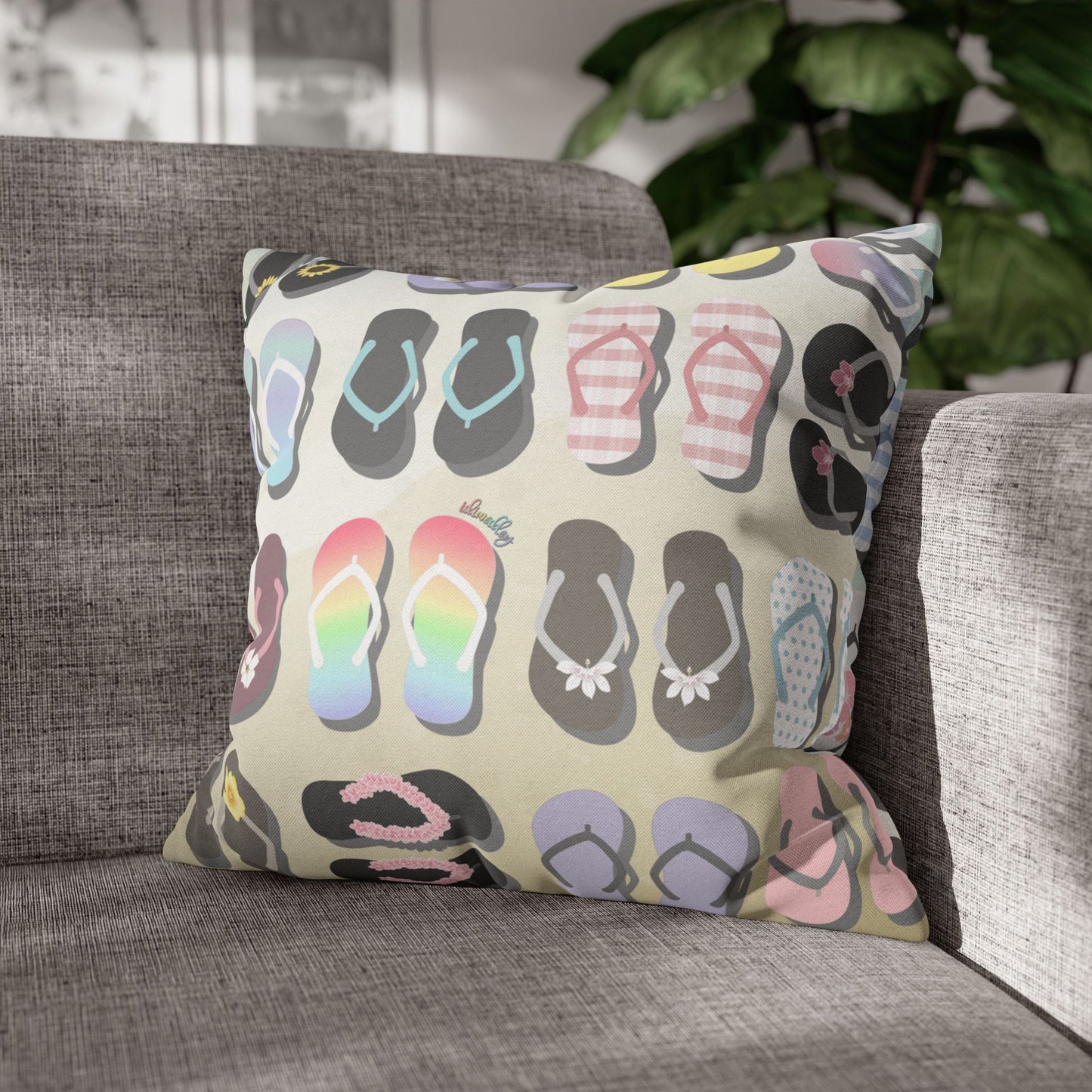 Canvas Throw Pillow Case- Sandy Pua Toes in My Rubbah Slippahs