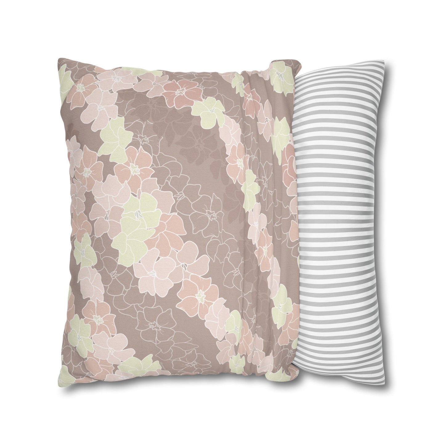 Canvas Throw Pillow Case- Puakenikeni En Face Flower Leis (Neutral Peaches and Beige)