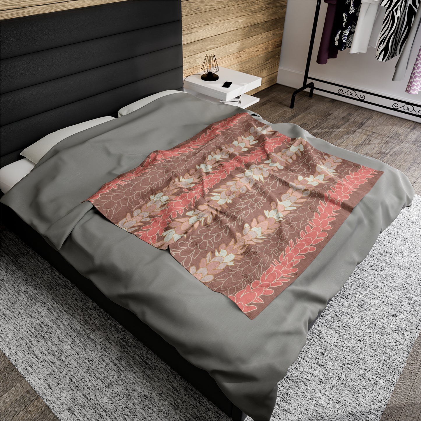 Velveteen Blanket- Pakalana Stringing Peach