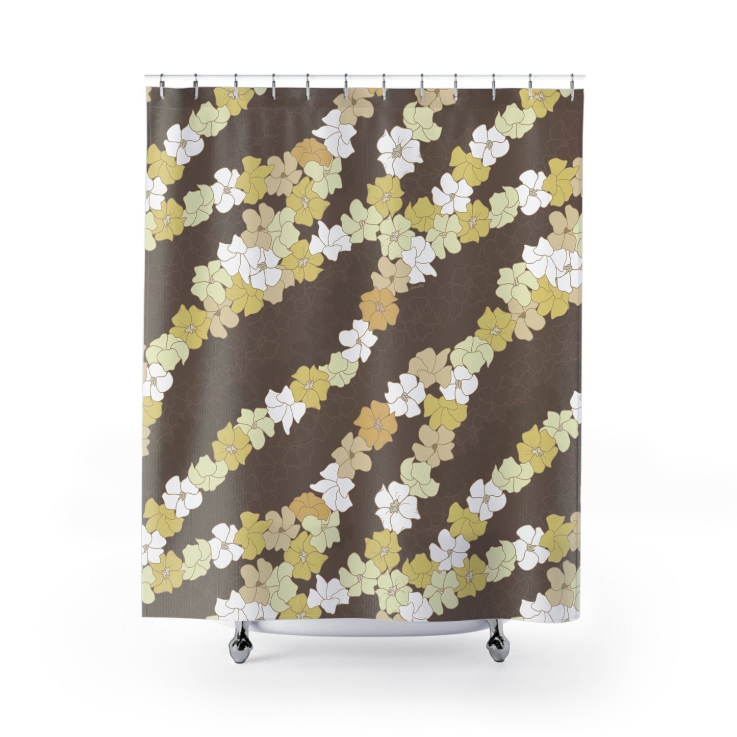 Shower Curtain- Puakenikeni En Face Flower Leis (Brown)