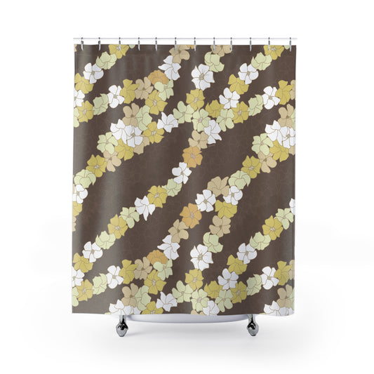 Shower Curtain- Puakenikeni En Face Flower Leis (Brown)