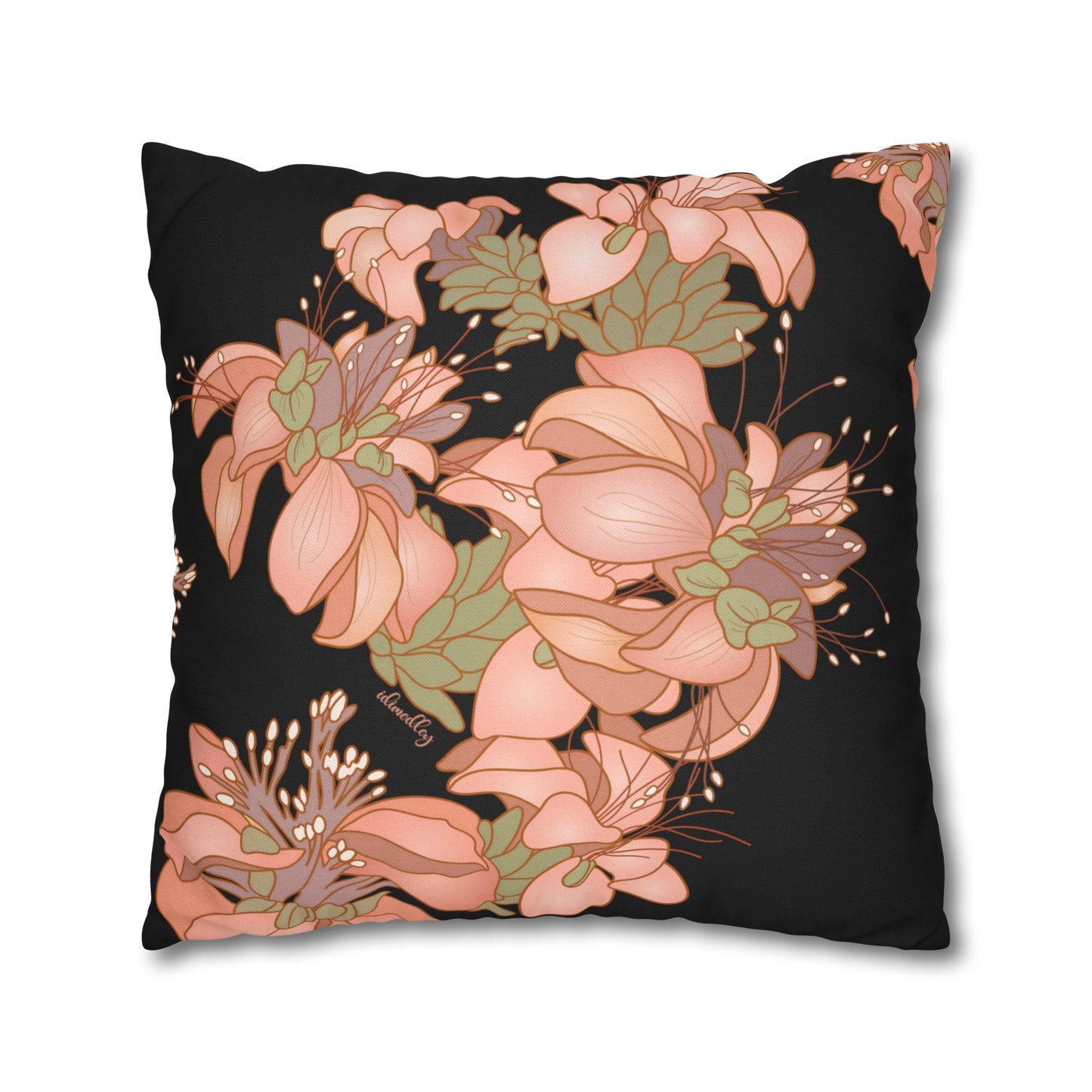 Canvas Throw Pillow Case- Wili Wili Flowers (Black)