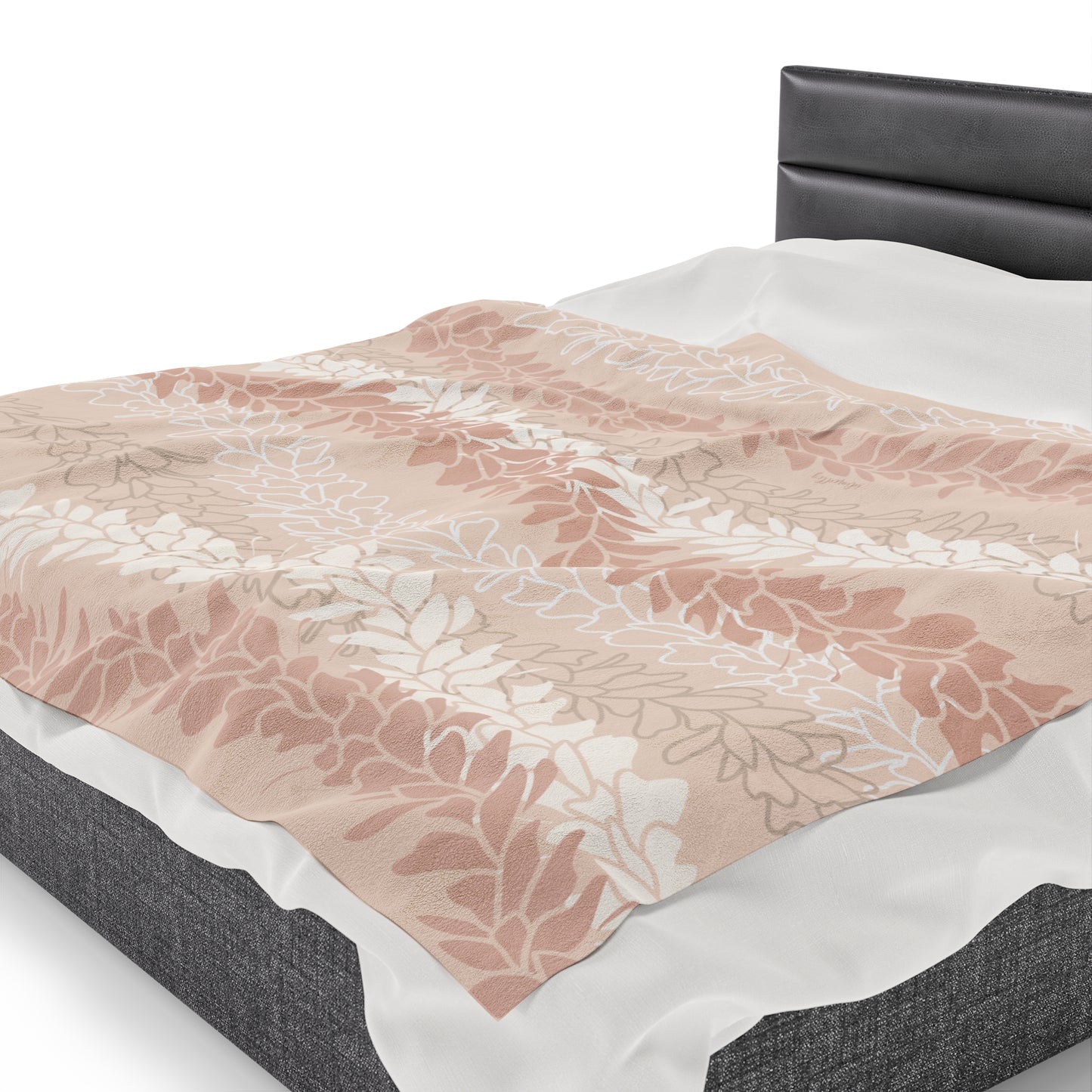 Velveteen Blanket- Hawaiian Awapuhi White Ginger Lei (Peach)