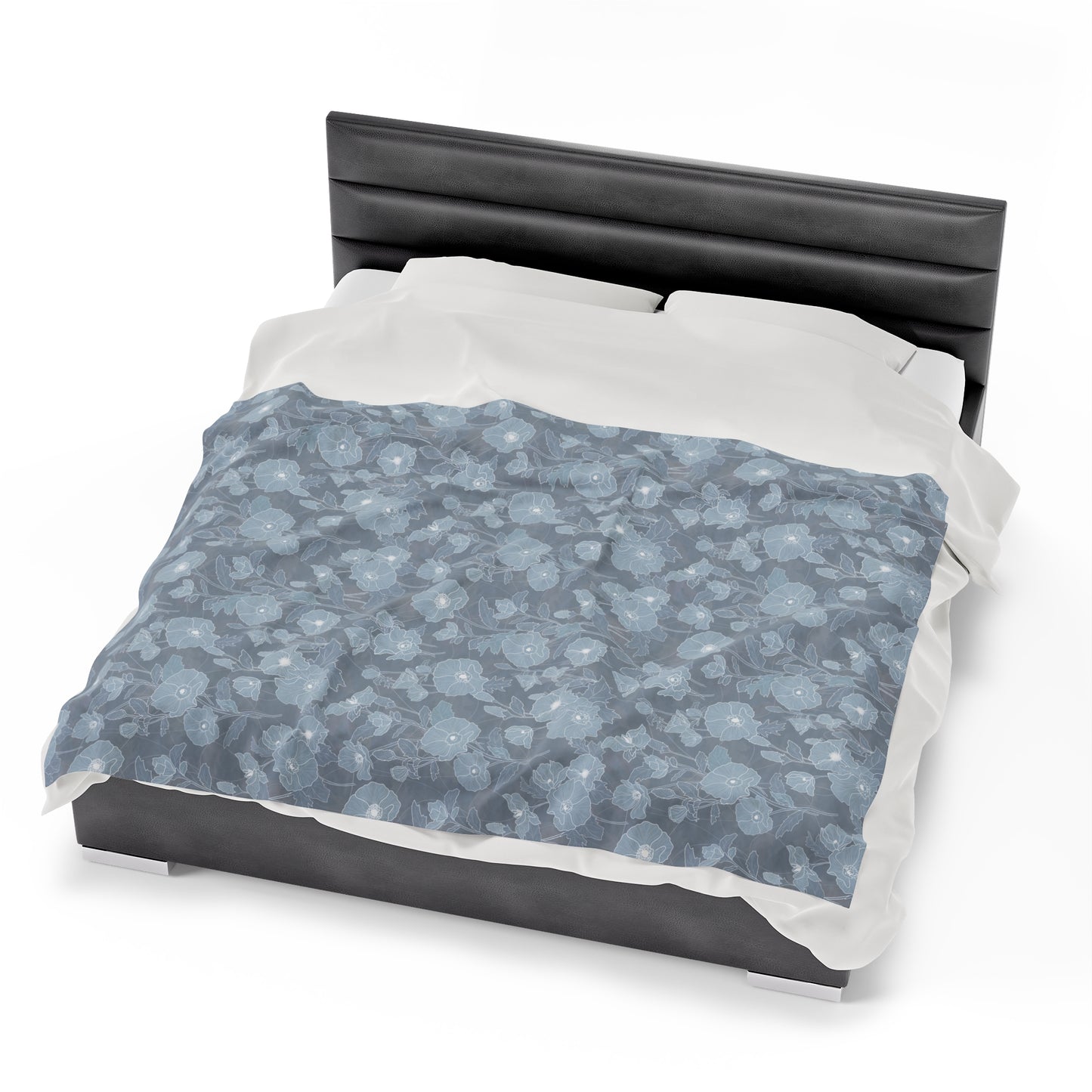 Velveteen Blanket- Pua Kala in Medium Blue