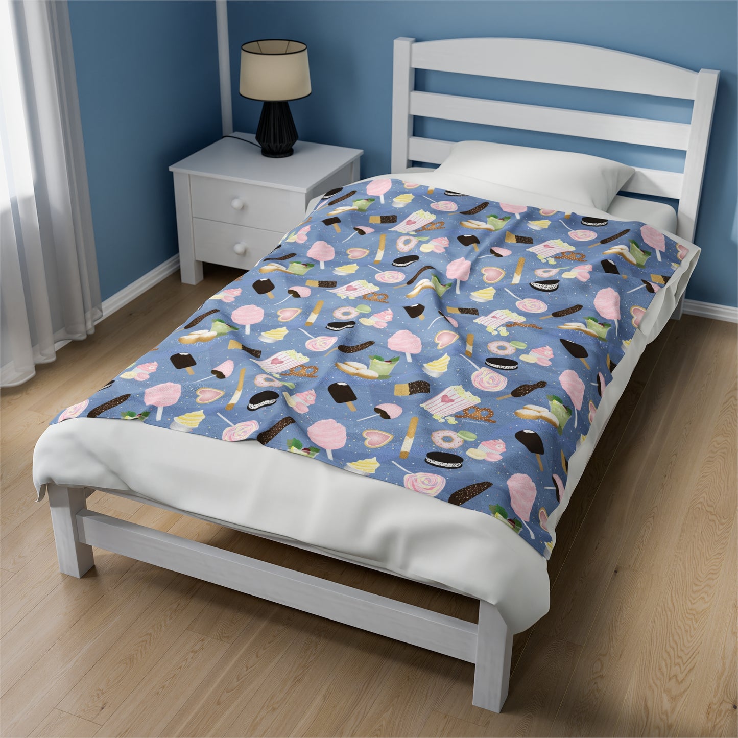 Velveteen Blanket- Happiest Park Snacks (Princess Blue)