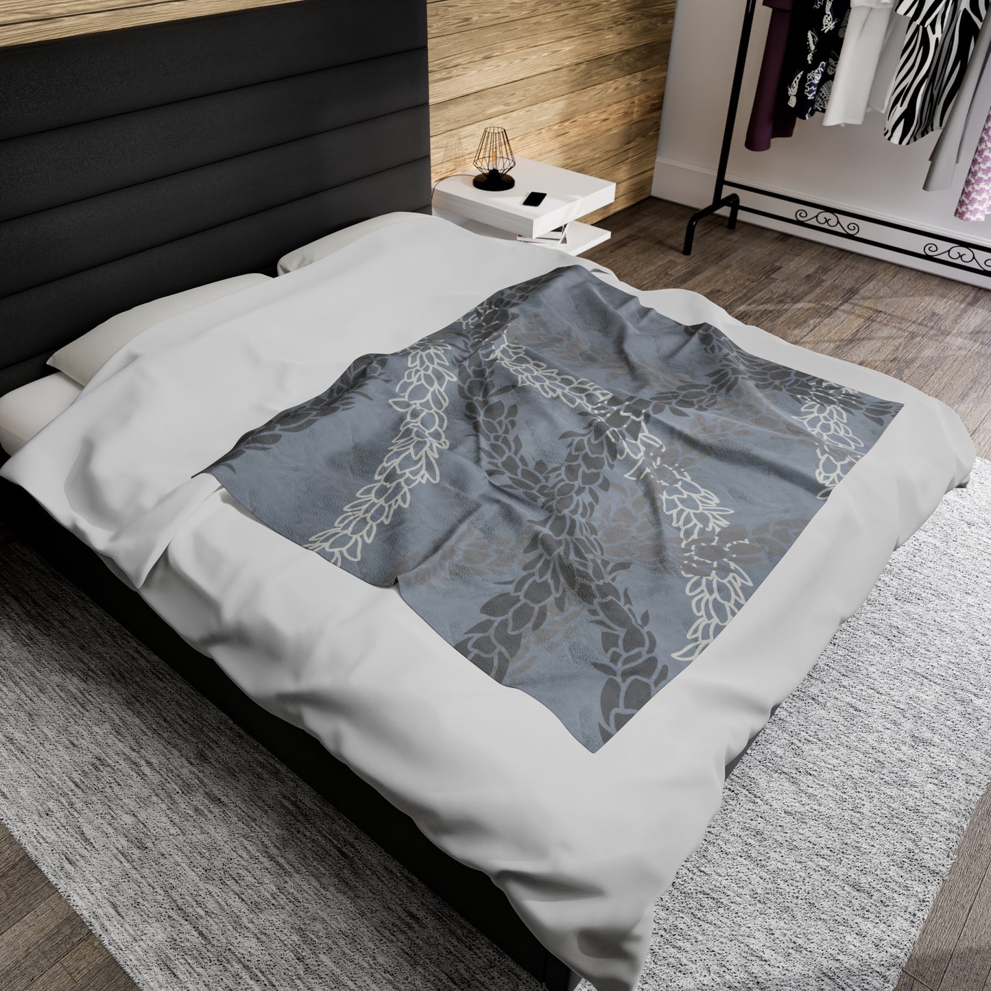 Velveteen Blanket- Pikake Wishes (Gray)