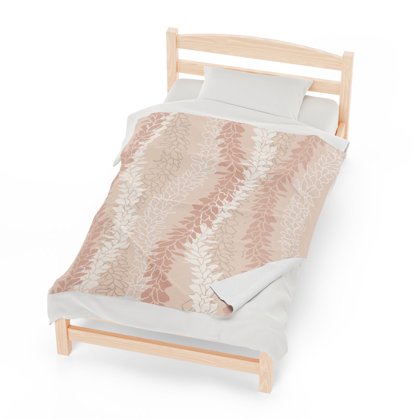 Velveteen Blanket- Hawaiian Awapuhi White Ginger Lei (Peach)