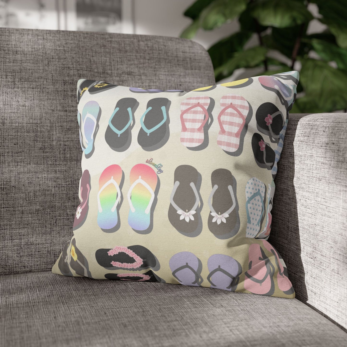 Canvas Throw Pillow Case- Sandy Pua Toes in My Rubbah Slippahs