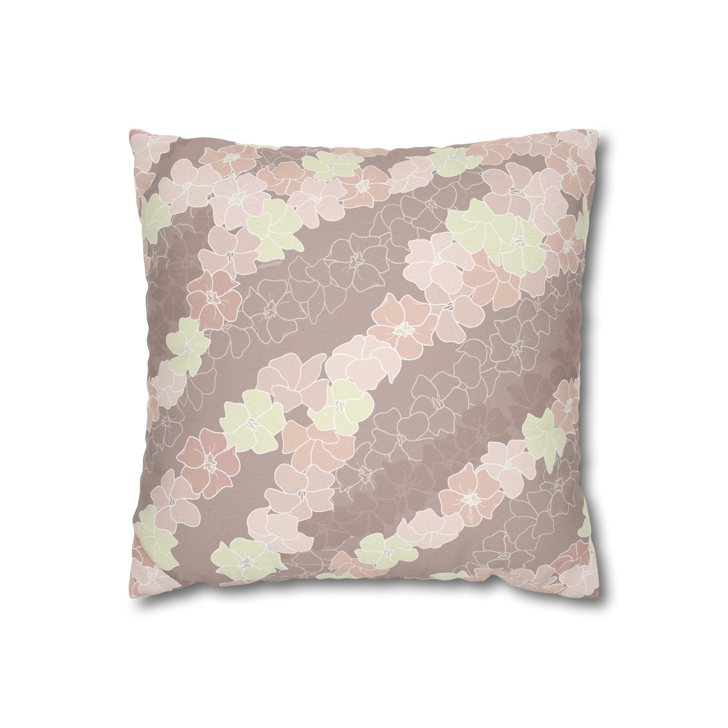 Canvas Throw Pillow Case- Puakenikeni En Face Flower Leis (Neutral Peaches and Beige)