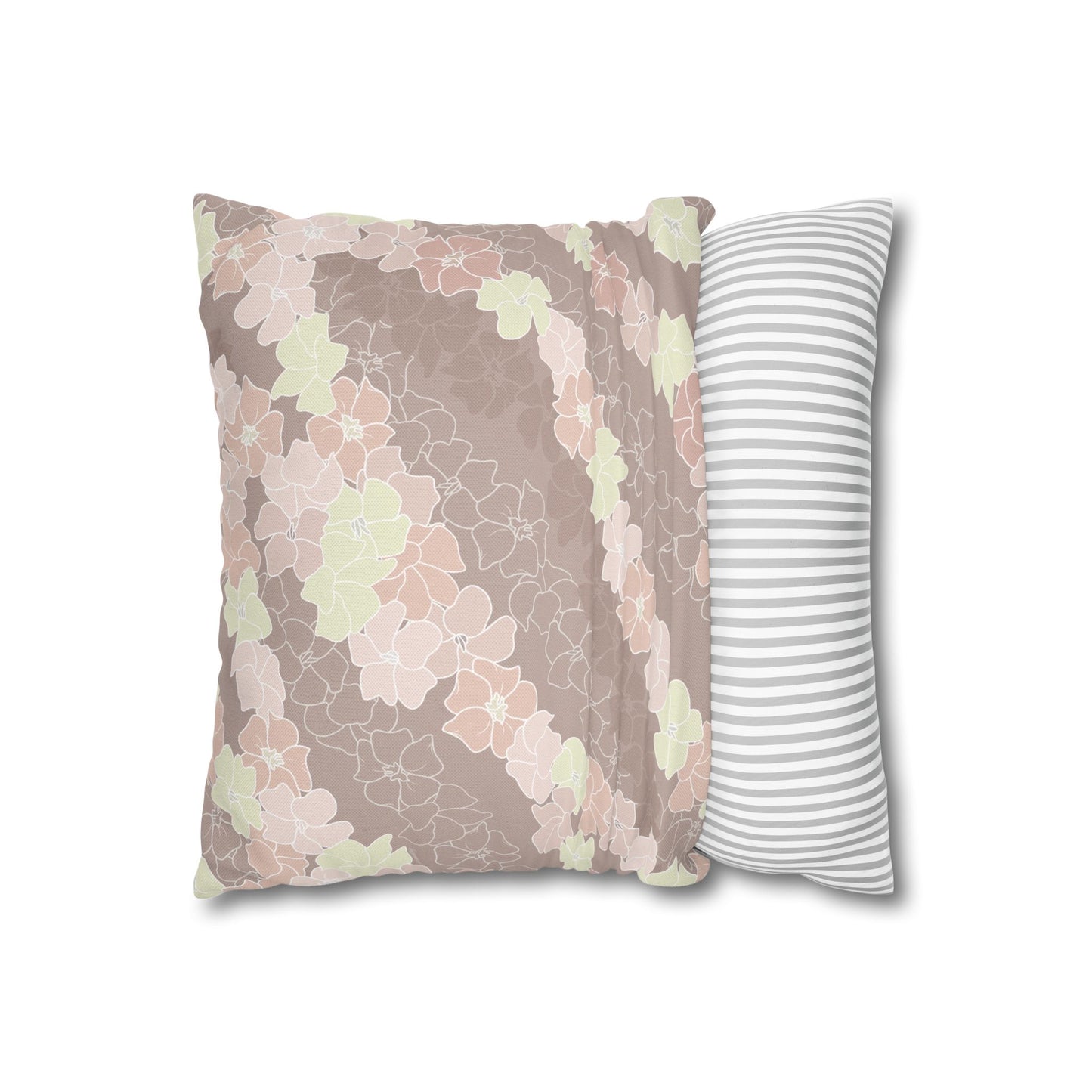 Canvas Throw Pillow Case- Puakenikeni En Face Flower Leis (Neutral Peaches and Beige)