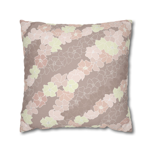 Canvas Throw Pillow Case- Puakenikeni En Face Flower Leis (Neutral Peaches and Beige)