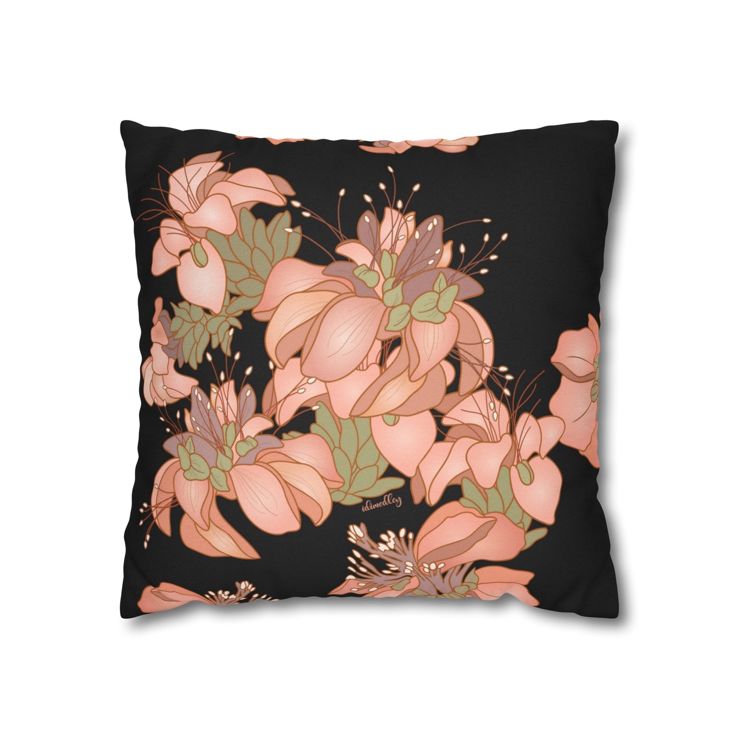 Canvas Throw Pillow Case- Wili Wili Flowers (Black)