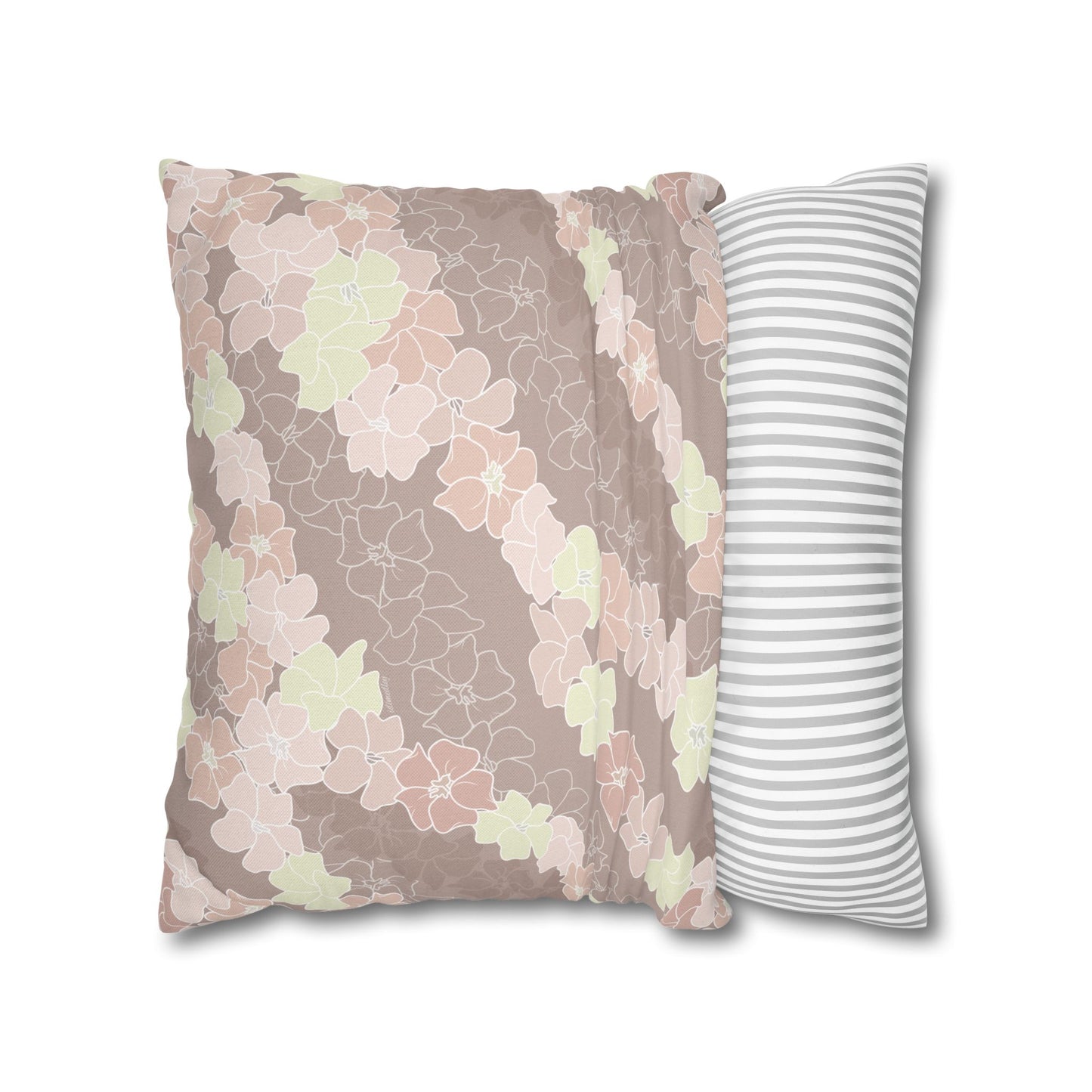 Canvas Throw Pillow Case- Puakenikeni En Face Flower Leis (Neutral Peaches and Beige)