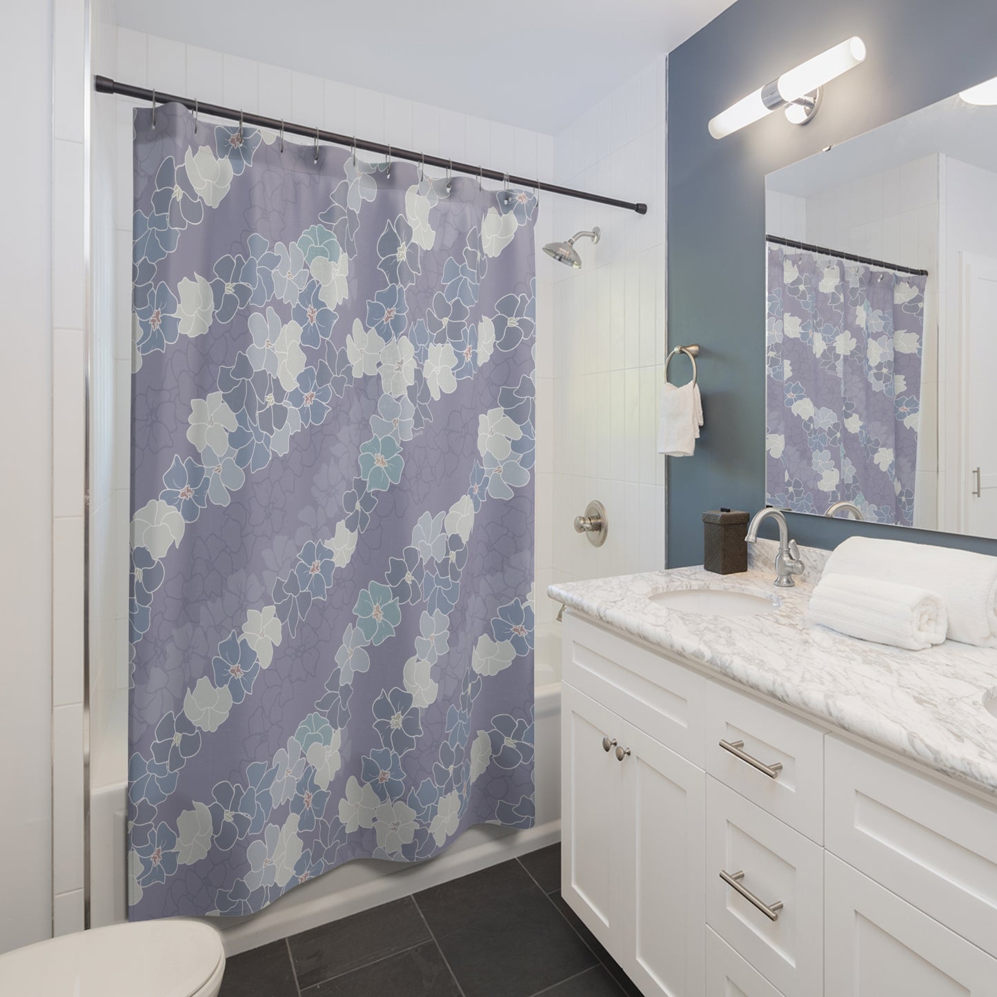 Shower Curtain- Puakenikeni En Face Flower Leis (Lavendar)