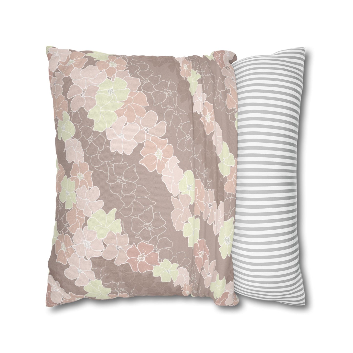 Canvas Throw Pillow Case- Puakenikeni En Face Flower Leis (Neutral Peaches and Beige)