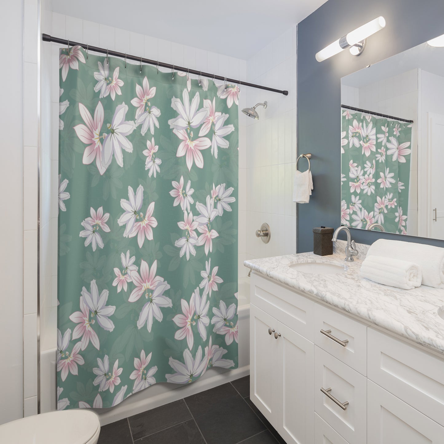 Shower Curtain- Naupaka Love Story (Mantle Green)