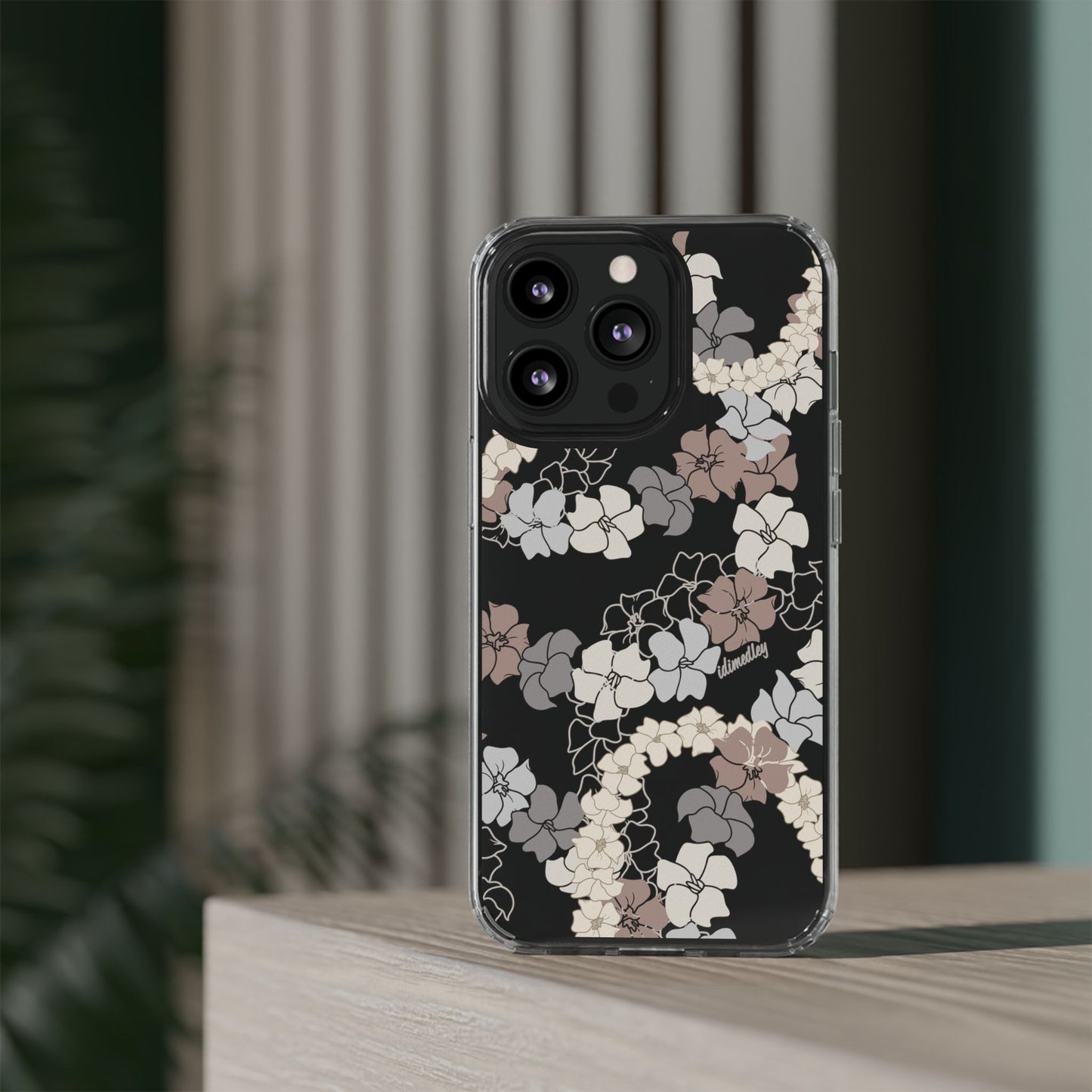 Puakenikeni En Face Flower Leis (Brown and Gray Neutrals) CLEAR Case