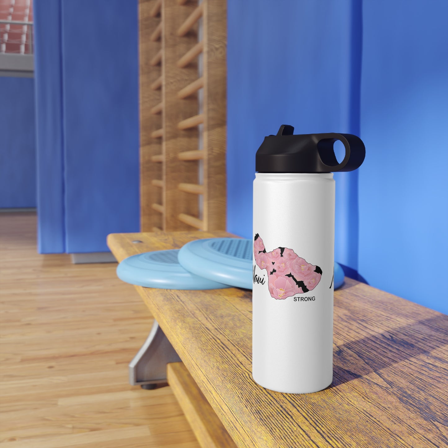 Water Bottle, 3 sizes, Stainless Steel with Sip Straw- Maui Strong Lokelani Rose Island
