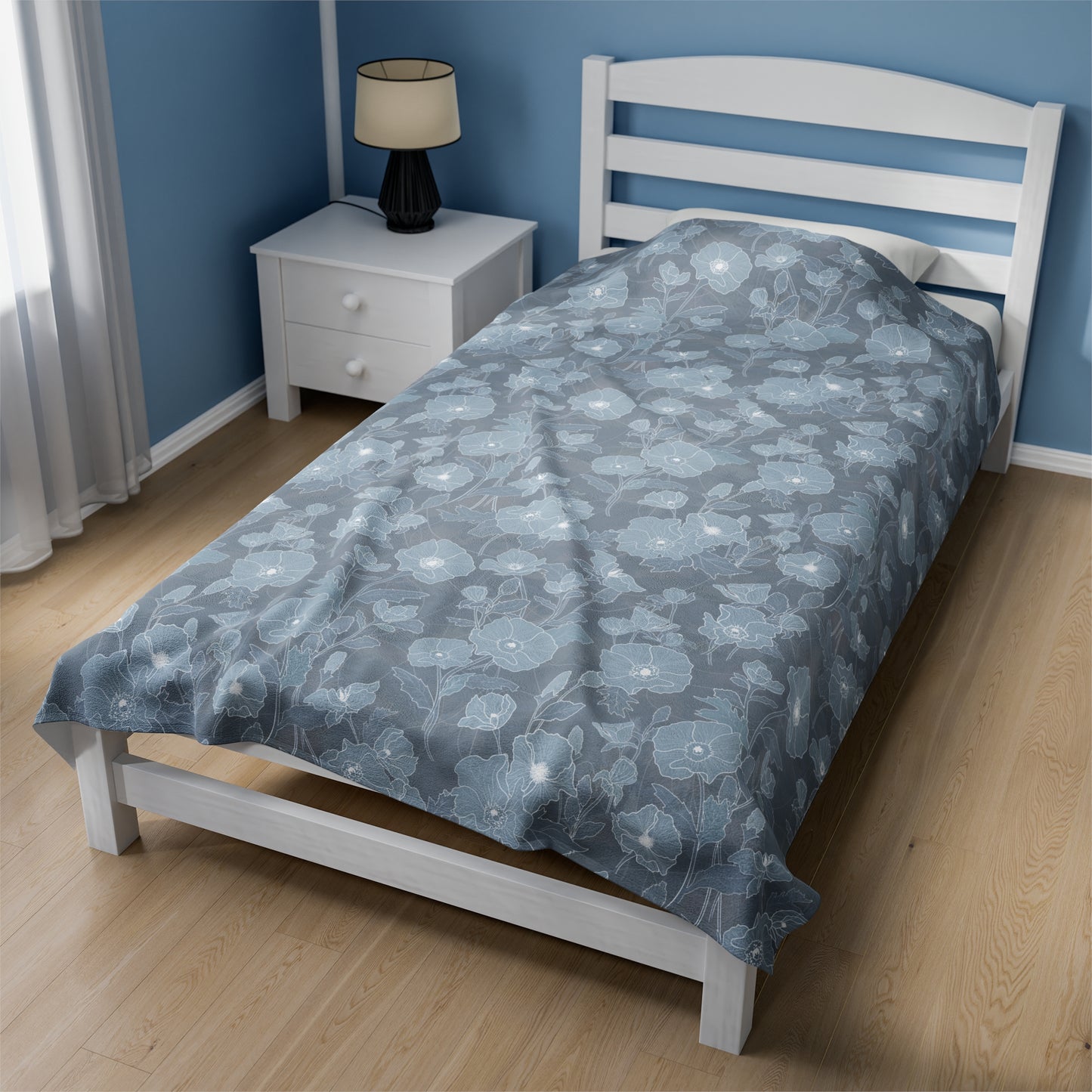 Velveteen Blanket- Pua Kala in Medium Blue