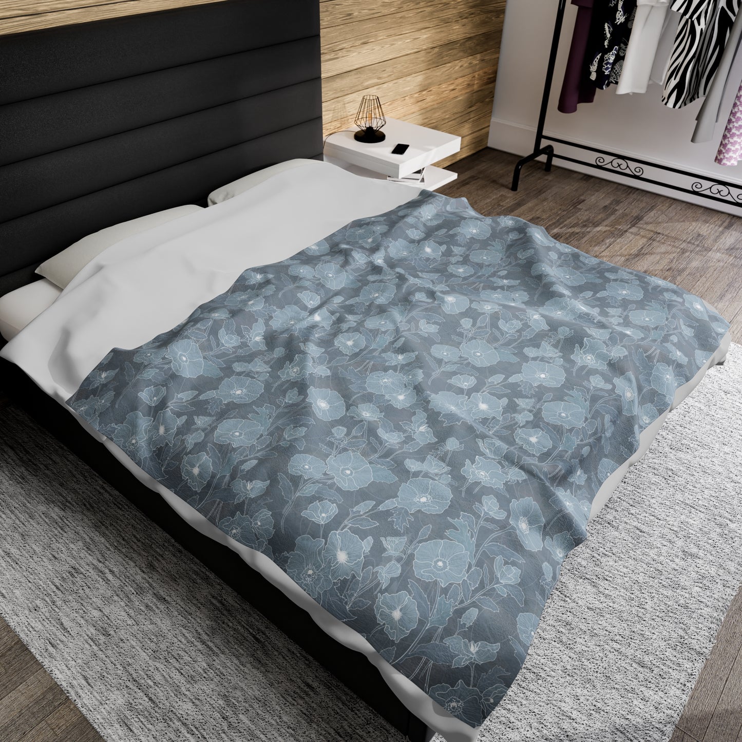 Velveteen Blanket- Pua Kala in Medium Blue