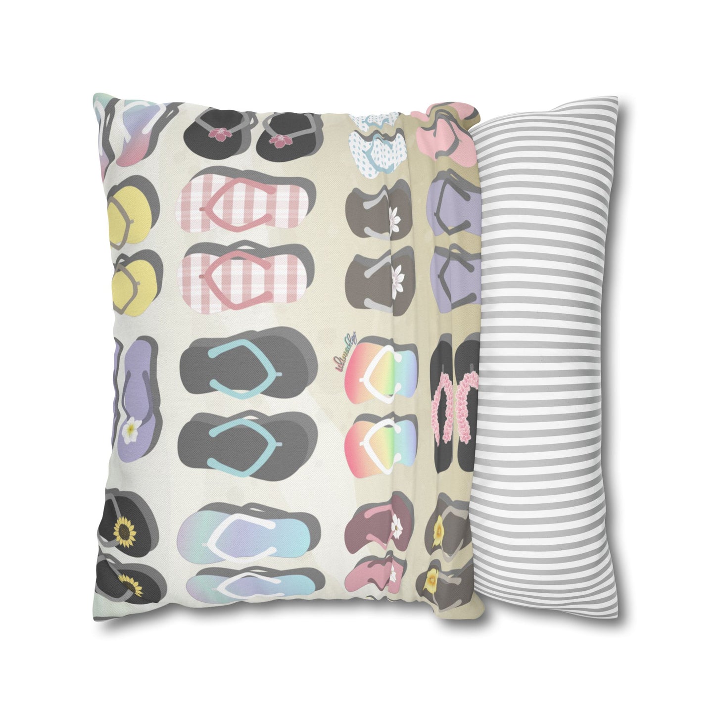 Canvas Throw Pillow Case- Sandy Pua Toes in My Rubbah Slippahs