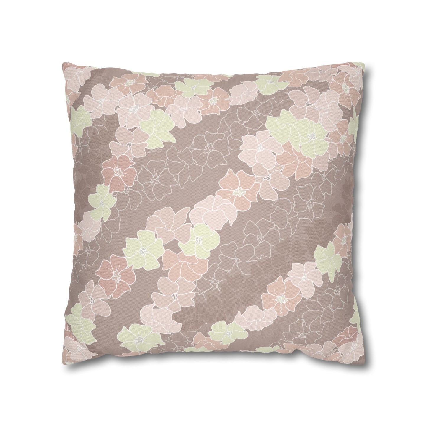 Canvas Throw Pillow Case- Puakenikeni En Face Flower Leis (Neutral Peaches and Beige)