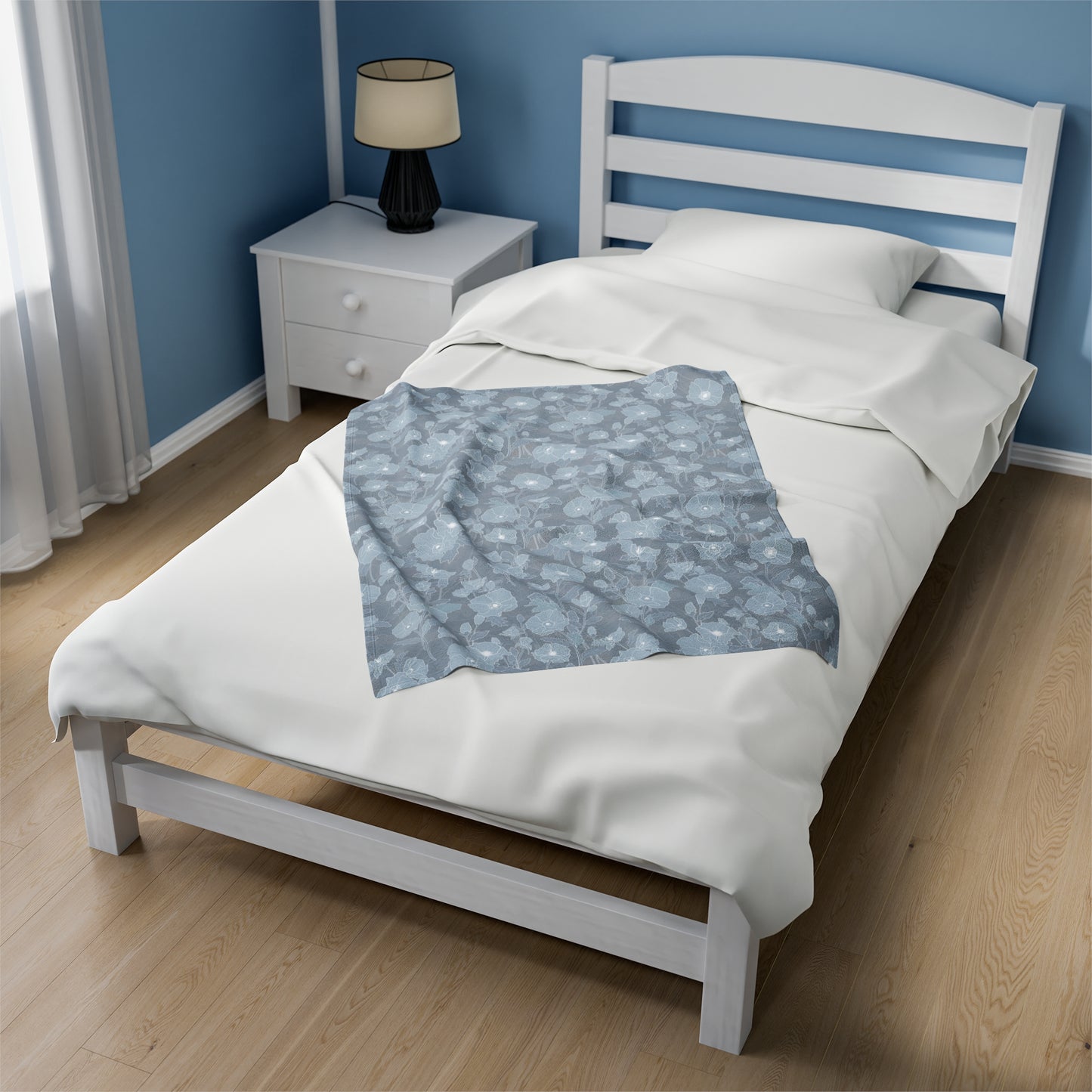 Velveteen Blanket- Pua Kala in Medium Blue