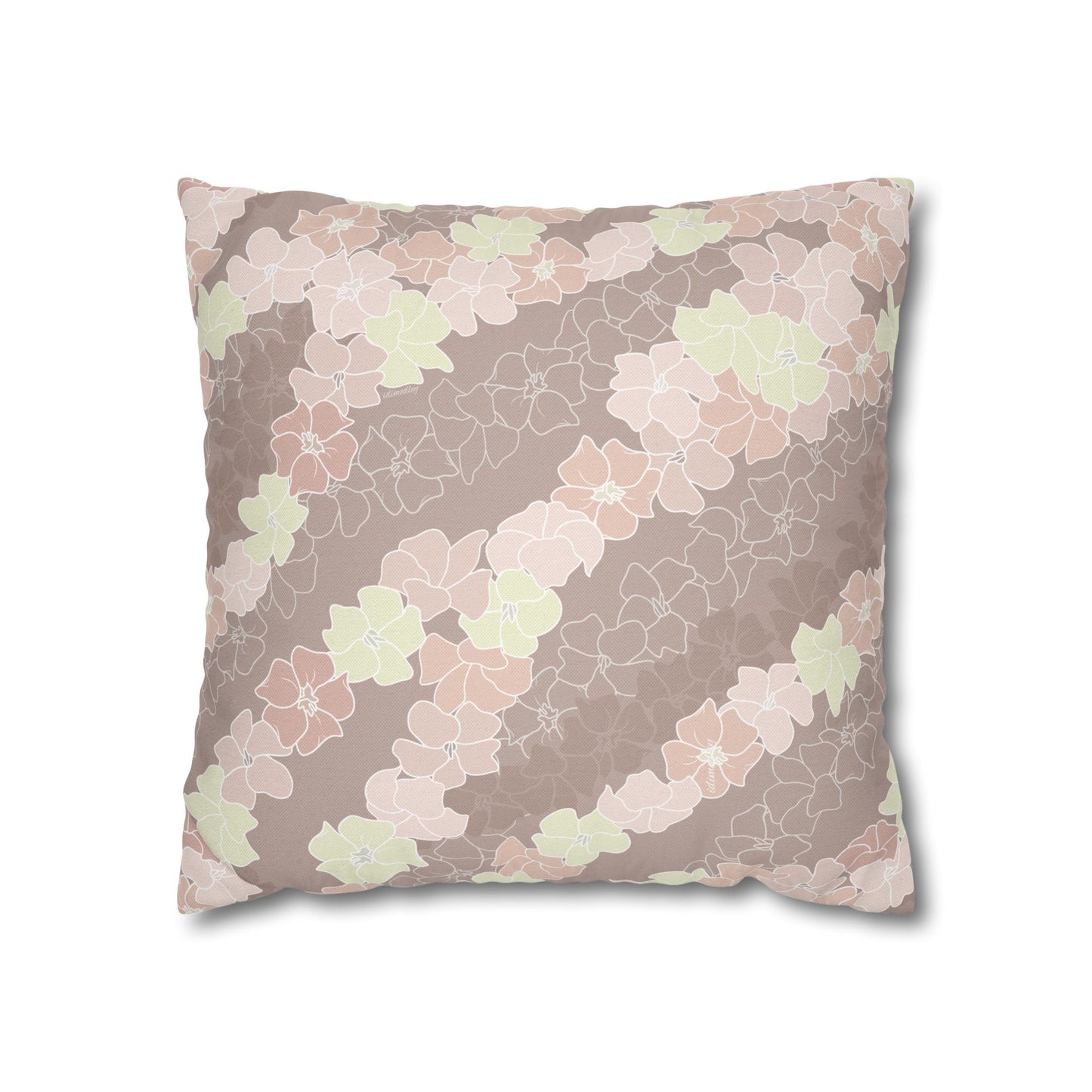 Canvas Throw Pillow Case- Puakenikeni En Face Flower Leis (Neutral Peaches and Beige)