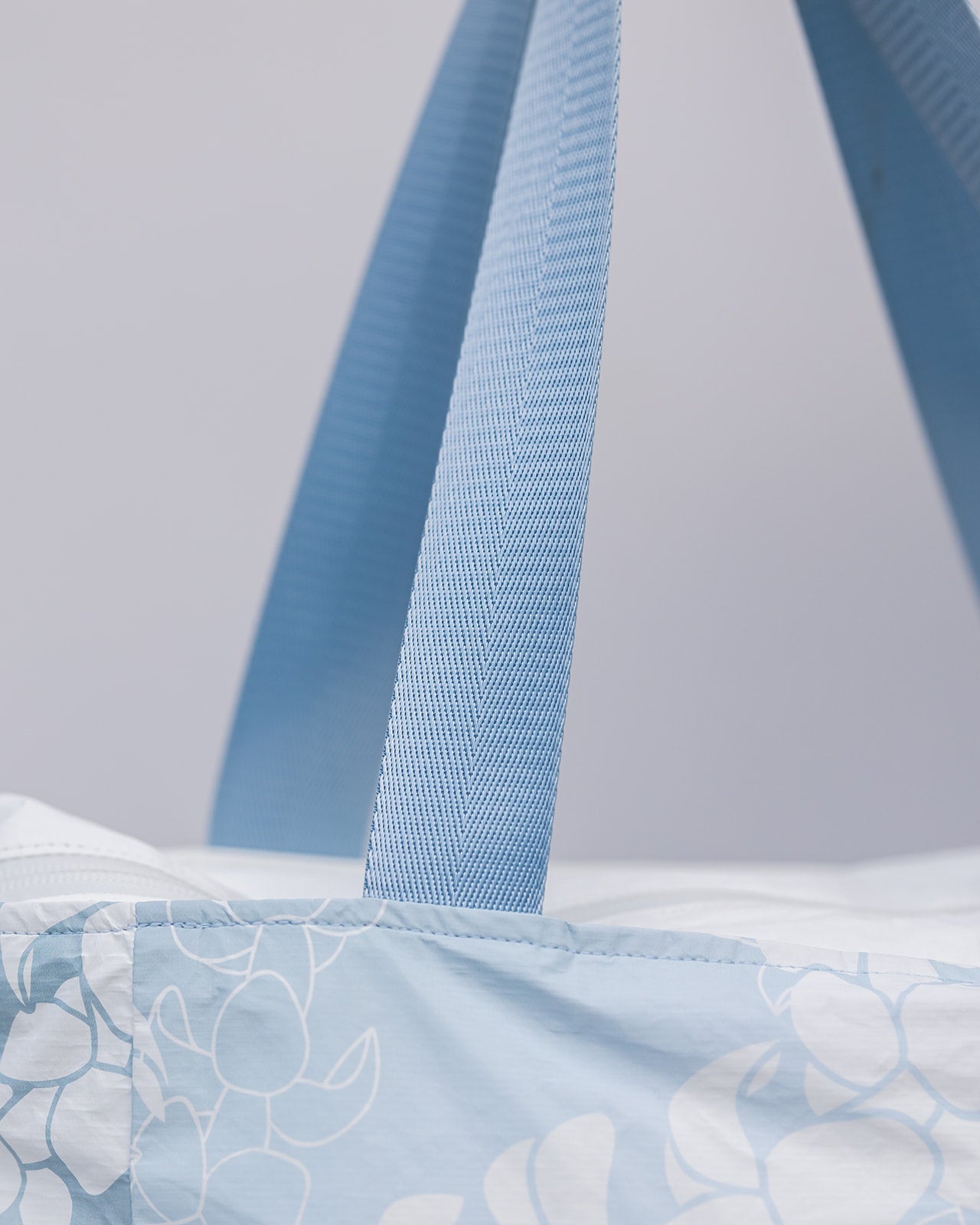 Wide, sturdy nylon tote straps in matching light blue color.