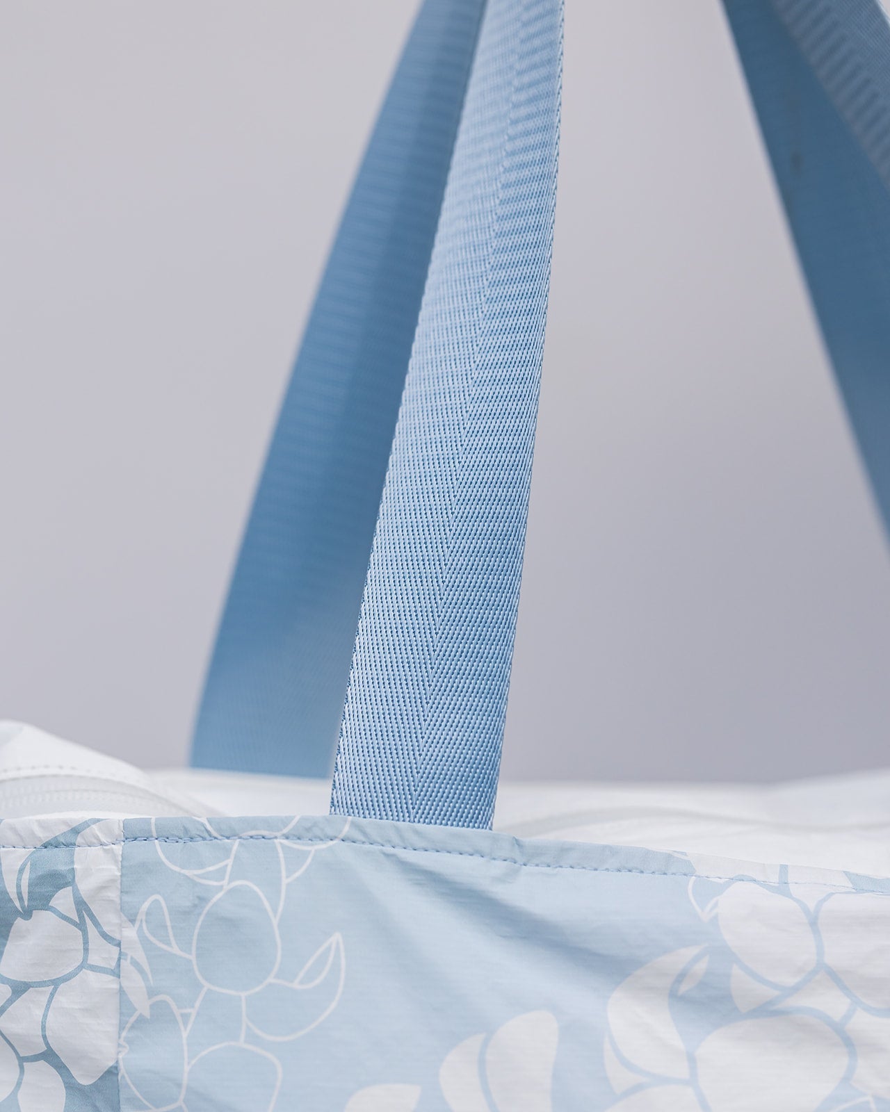Wide, sturdy nylon tote straps in matching light blue color. 